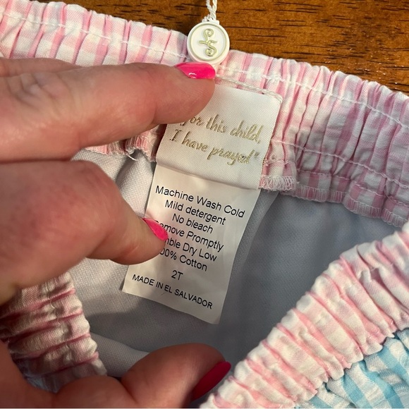 NWT lullaby set pink blue seersucker swim trunks boys size 2T 100% cotton - Picture 5 of 6